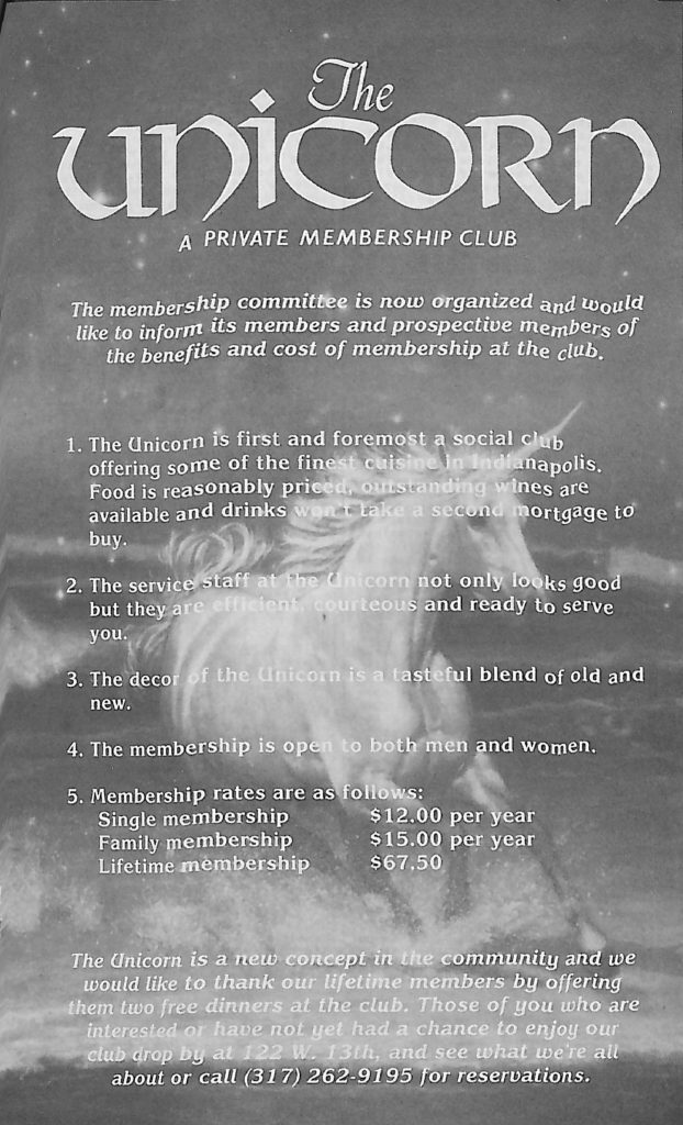 An advertisement for The Unicorn Club. The background image shows a majestic unicorn running.