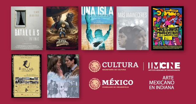 A graphic with seven film posters featured. All films are in Spanish.