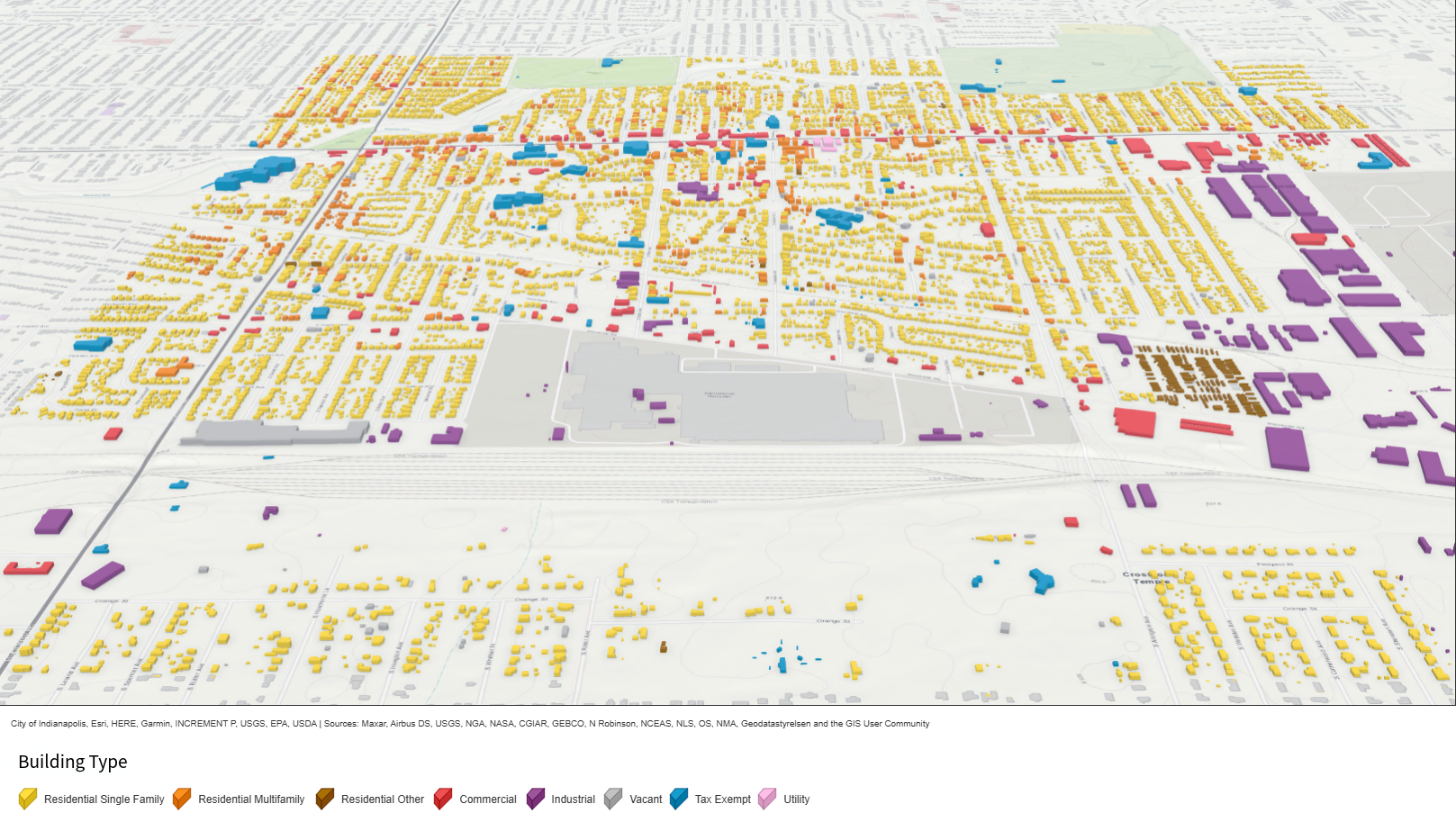 A map highlighting the buildings in Irvington.