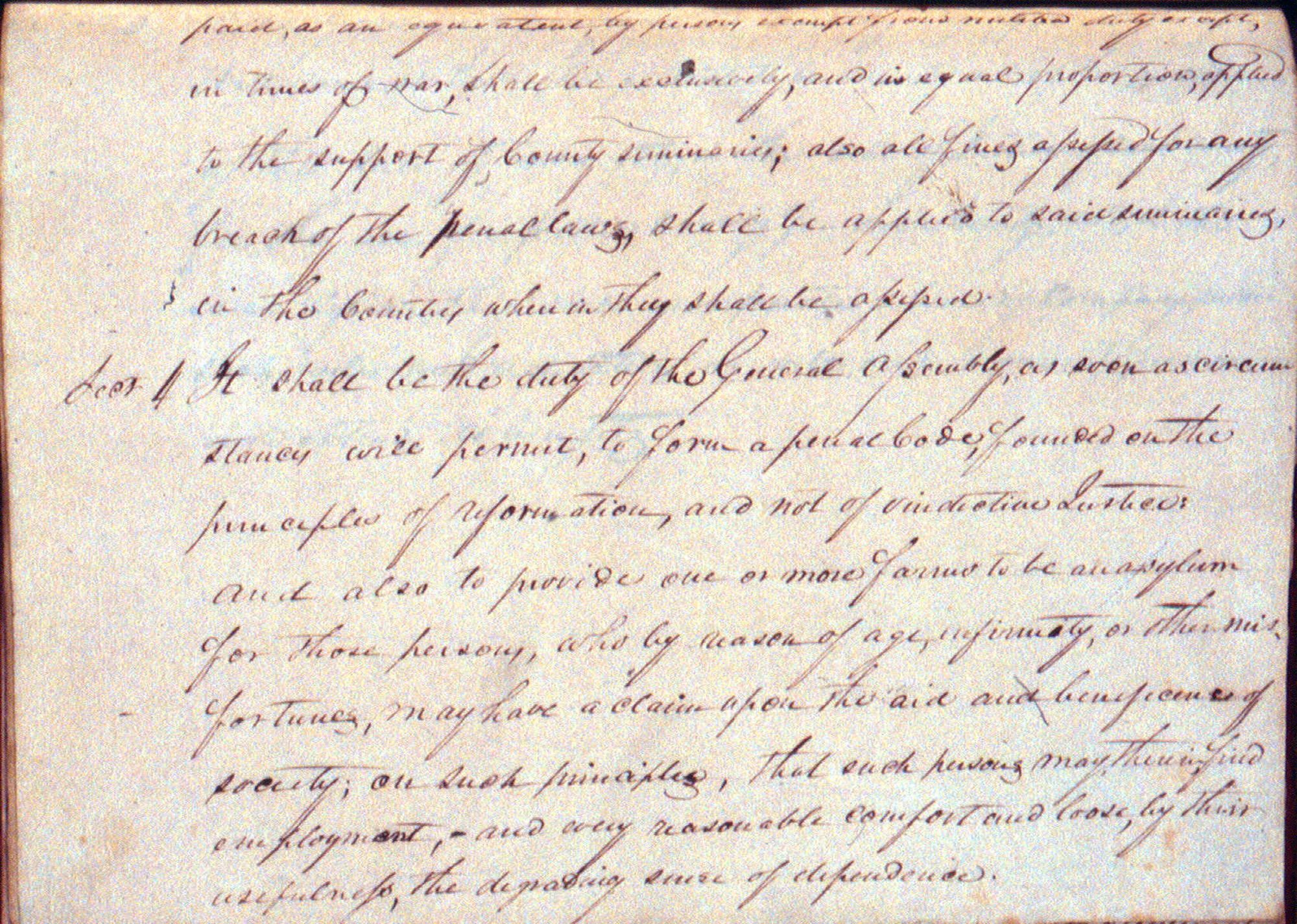 A handwritten segment of the 1816 Indiana Constitution.