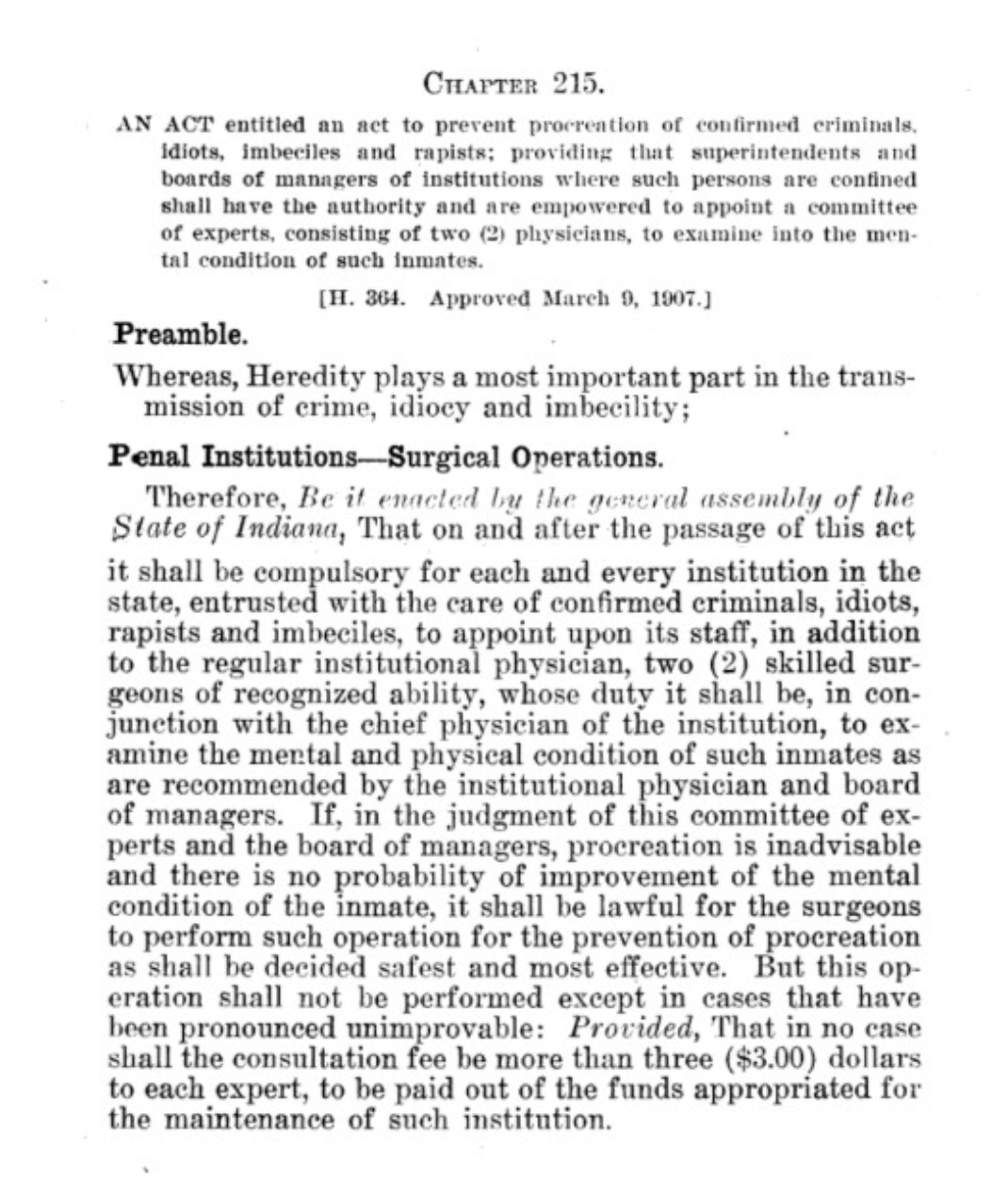 A passage describing the legal parameters of forced sterilization.