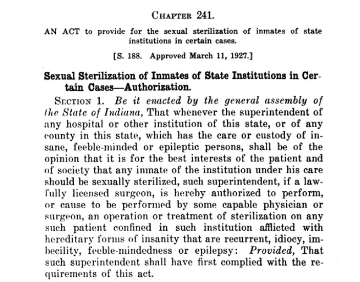A passage describing the act regarding sexual sterilization of inmates of state institutions.