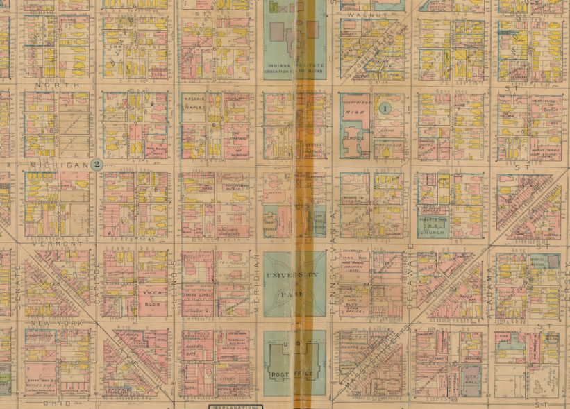 An old map showing part of Indianapolis.